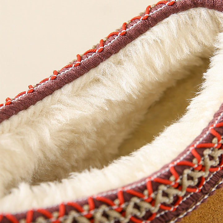 Platform suede ankle boots with embroidered collar