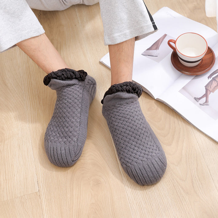 Cable knit slipper socks with sherpa lining