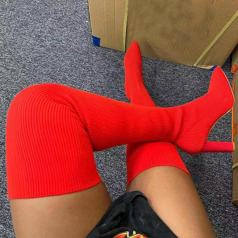 Women's over the knee stretch knit boots