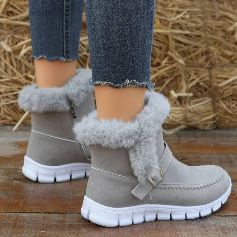 Women's Plush Snow Boots – Warm Ankle Boots with Buckle