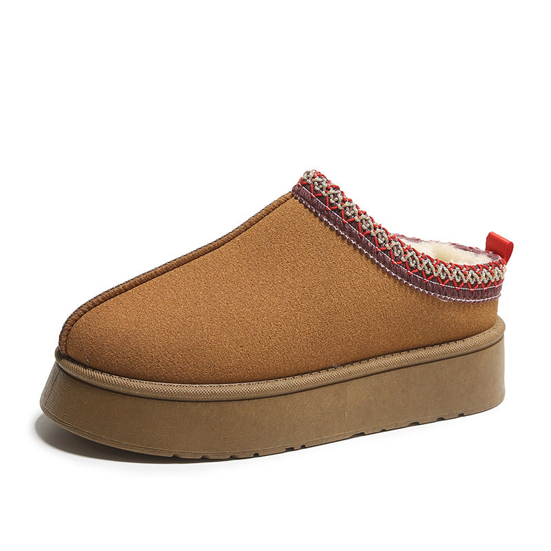 Platform suede ankle boots with embroidered collar