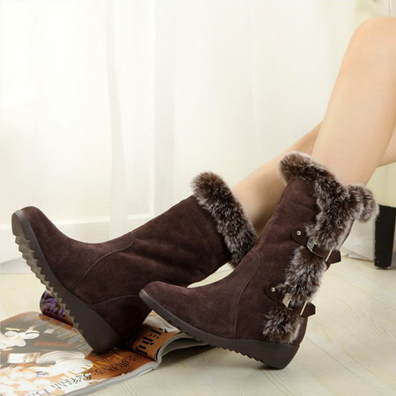 Mid-calf faux fur trimmed winter boots