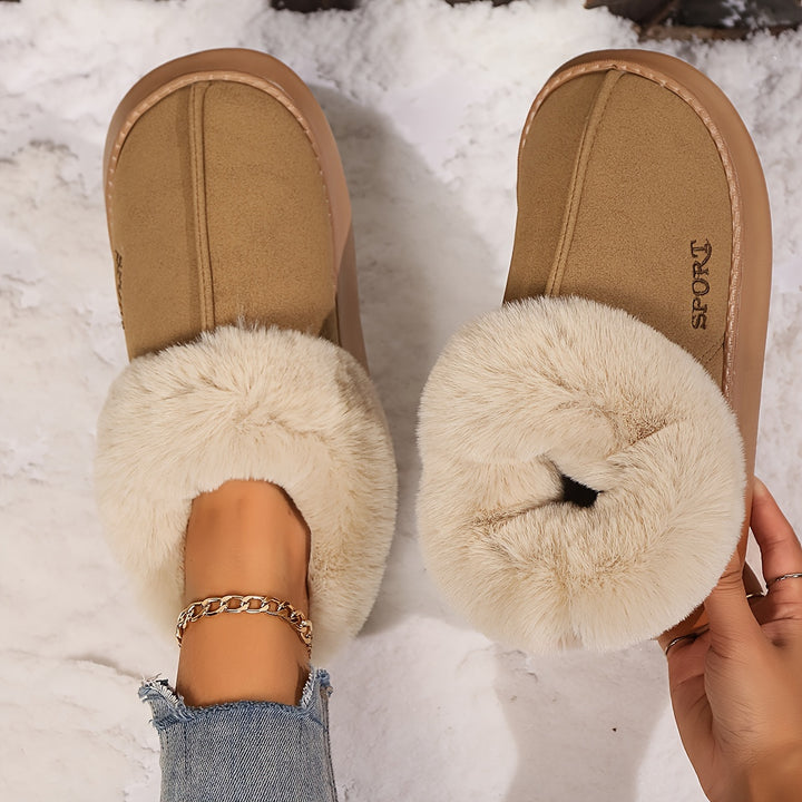 Platform slippers with faux fur cuff