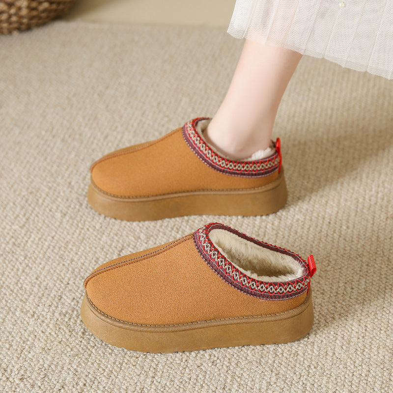 Platform suede ankle boots with embroidered collar