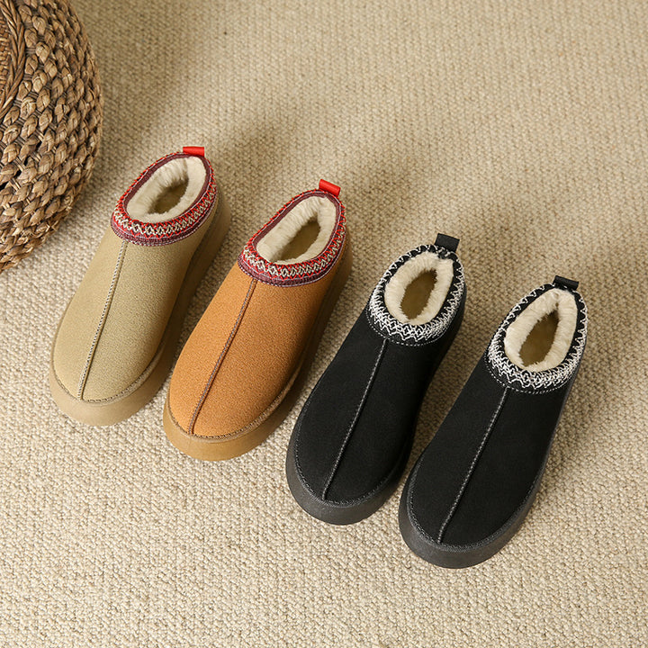 Platform suede ankle boots with embroidered collar