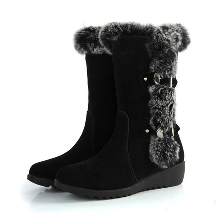 Mid-calf faux fur trimmed winter boots