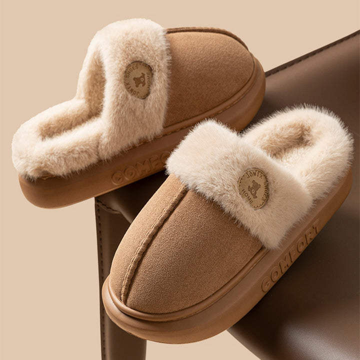 Fluffy platform slippers with fur collar