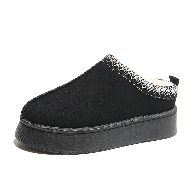 Platform suede ankle boots with embroidered collar