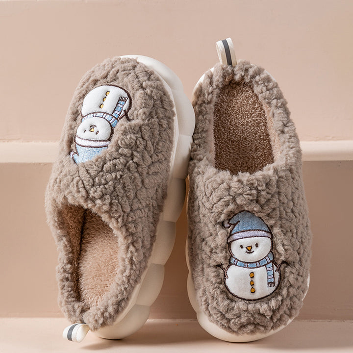 Fluffy snowman Christmas slippers
