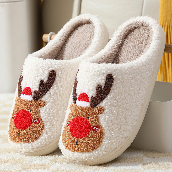 Fluffy reindeer Christmas slippers