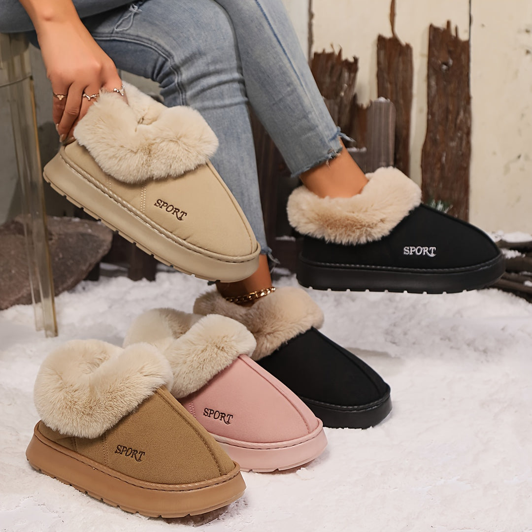 Platform slippers with faux fur cuff