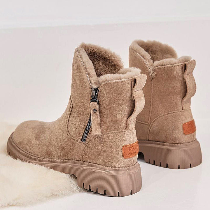 Faux suede snow boots with plush cuff