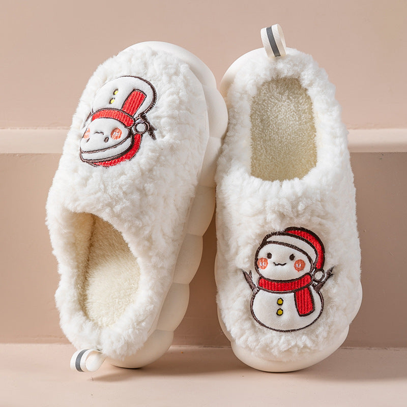 Fluffy snowman Christmas slippers