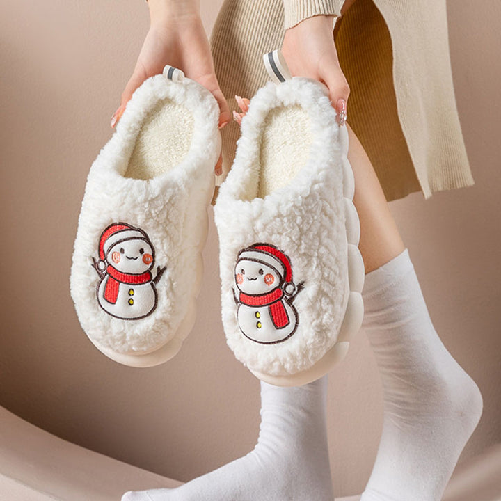 Fluffy snowman Christmas slippers