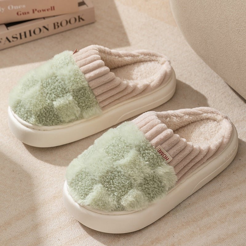 Checked plush house slippers