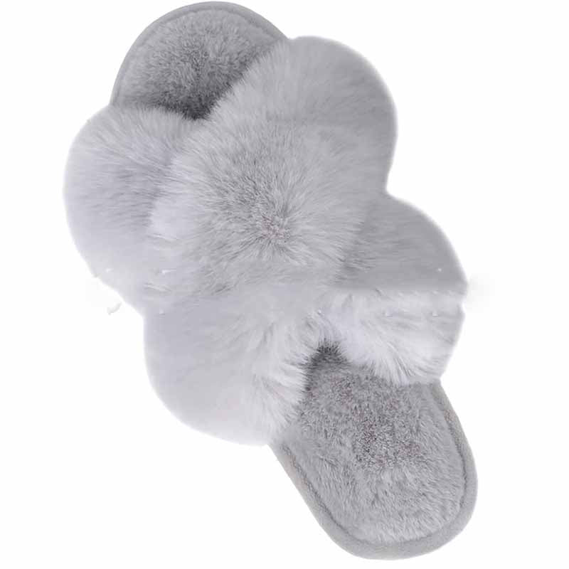 Fluffy faux fur criss-cross slippers in cream