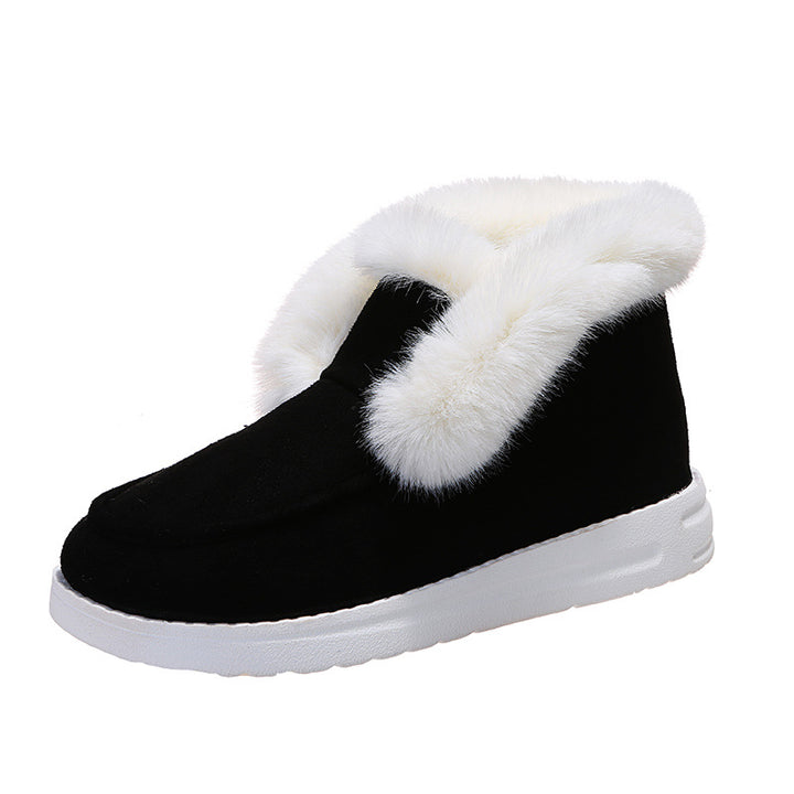 Faux suede ankle boots with fur collar
