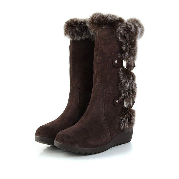 Mid-calf faux fur trimmed winter boots