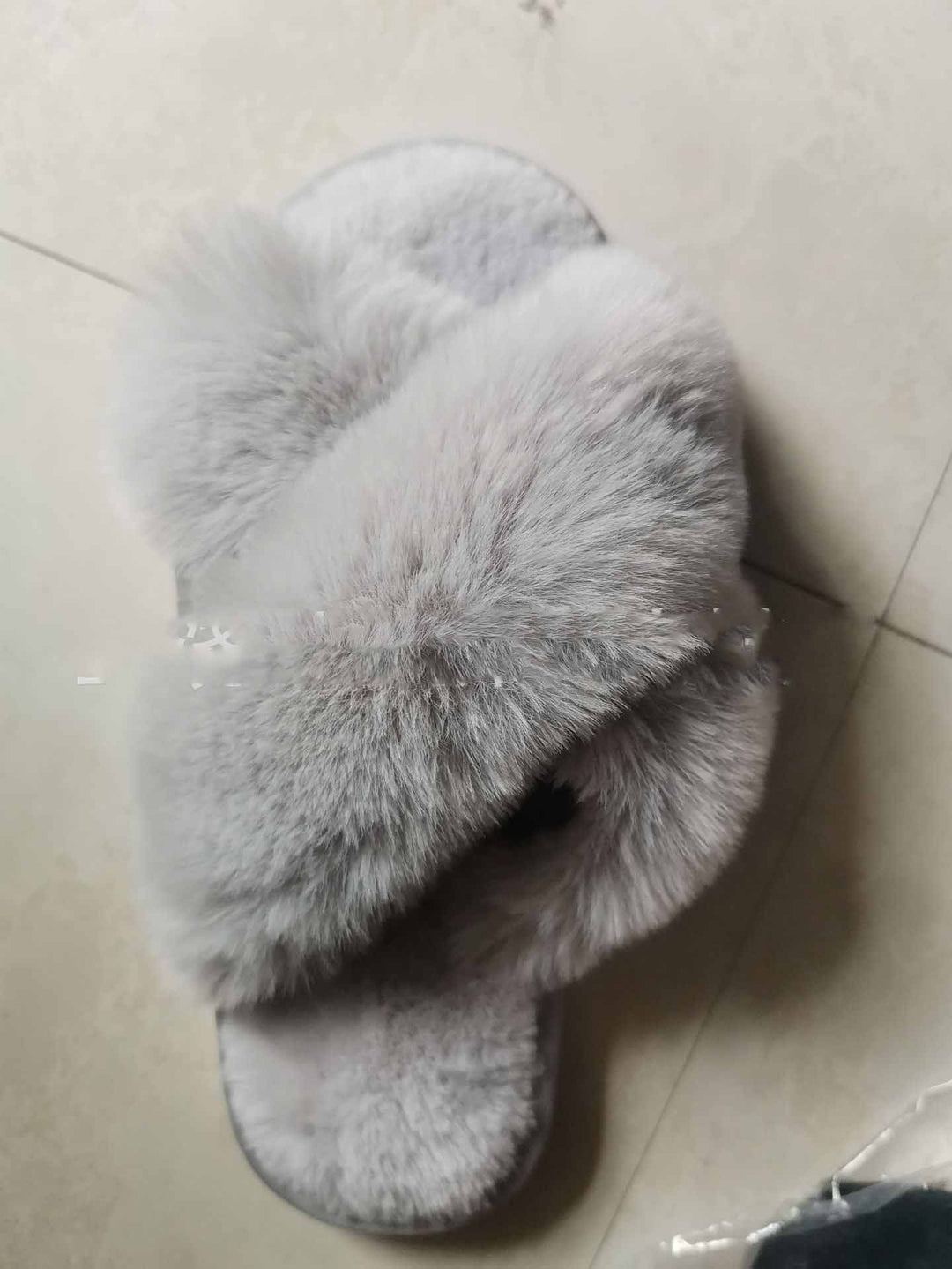 Fluffy faux fur criss-cross slippers in cream