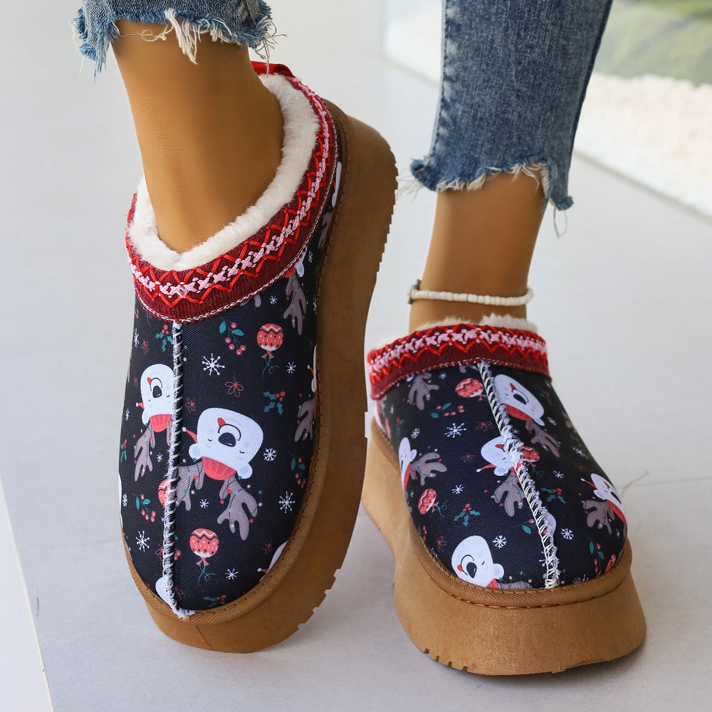 Christmas print platform ankle boots