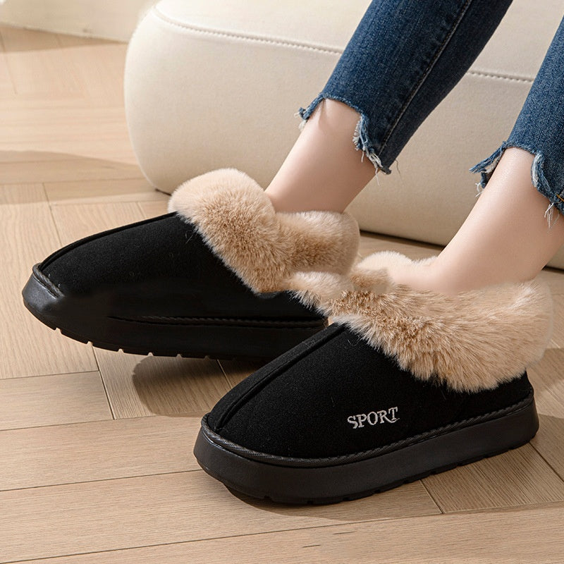 Platform slippers with faux fur cuff