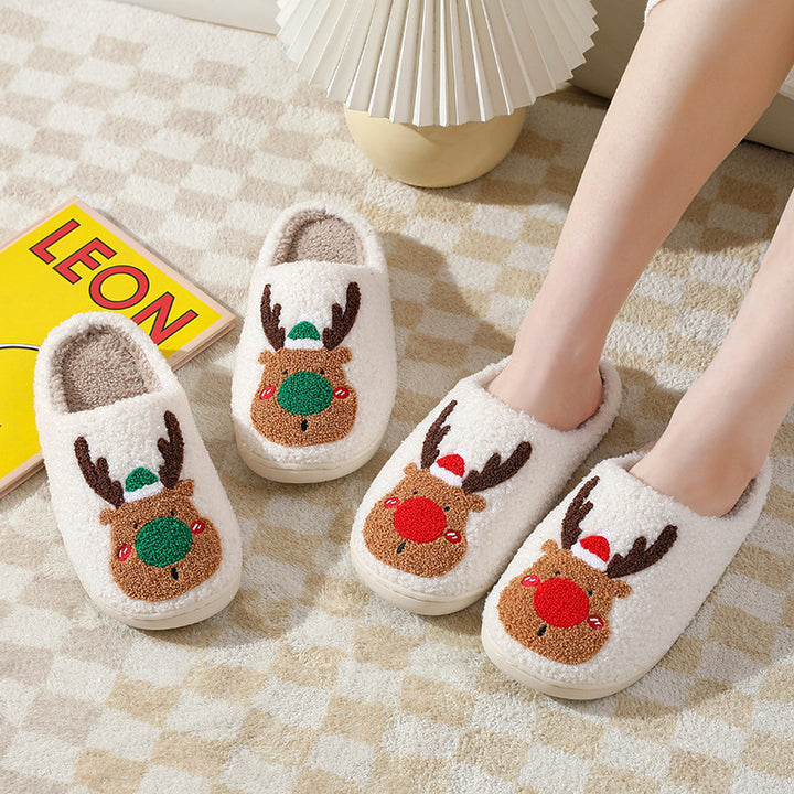 Fluffy reindeer Christmas slippers