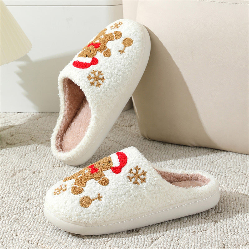 Fluffy gingerbread man Christmas slippers
