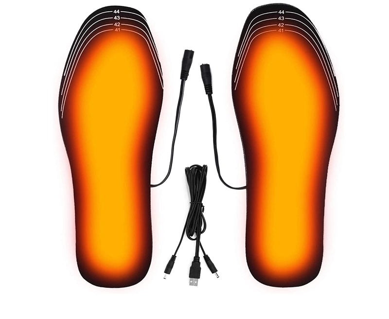 Pair of USB heated insoles with cable