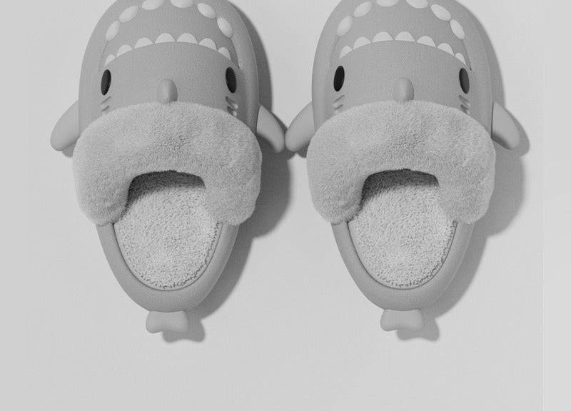 Shark slippers with fluffy removable lining