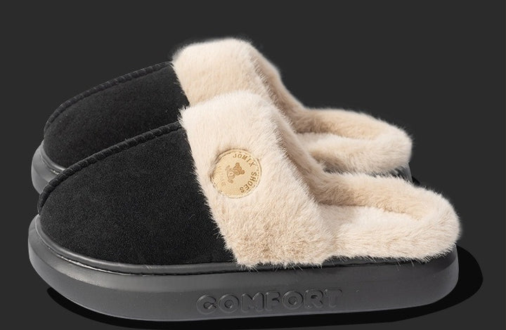 Fluffy platform slippers with fur collar