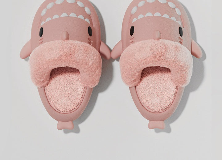 Shark slippers with fluffy removable lining