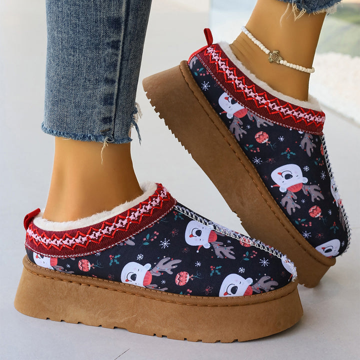 Christmas print platform ankle boots