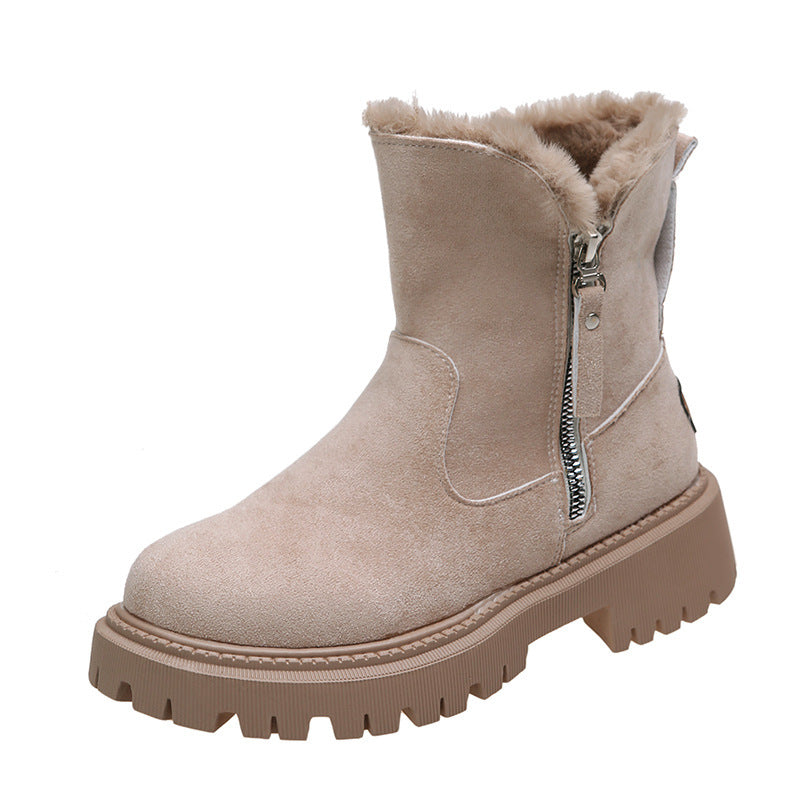 Faux suede snow boots with plush cuff