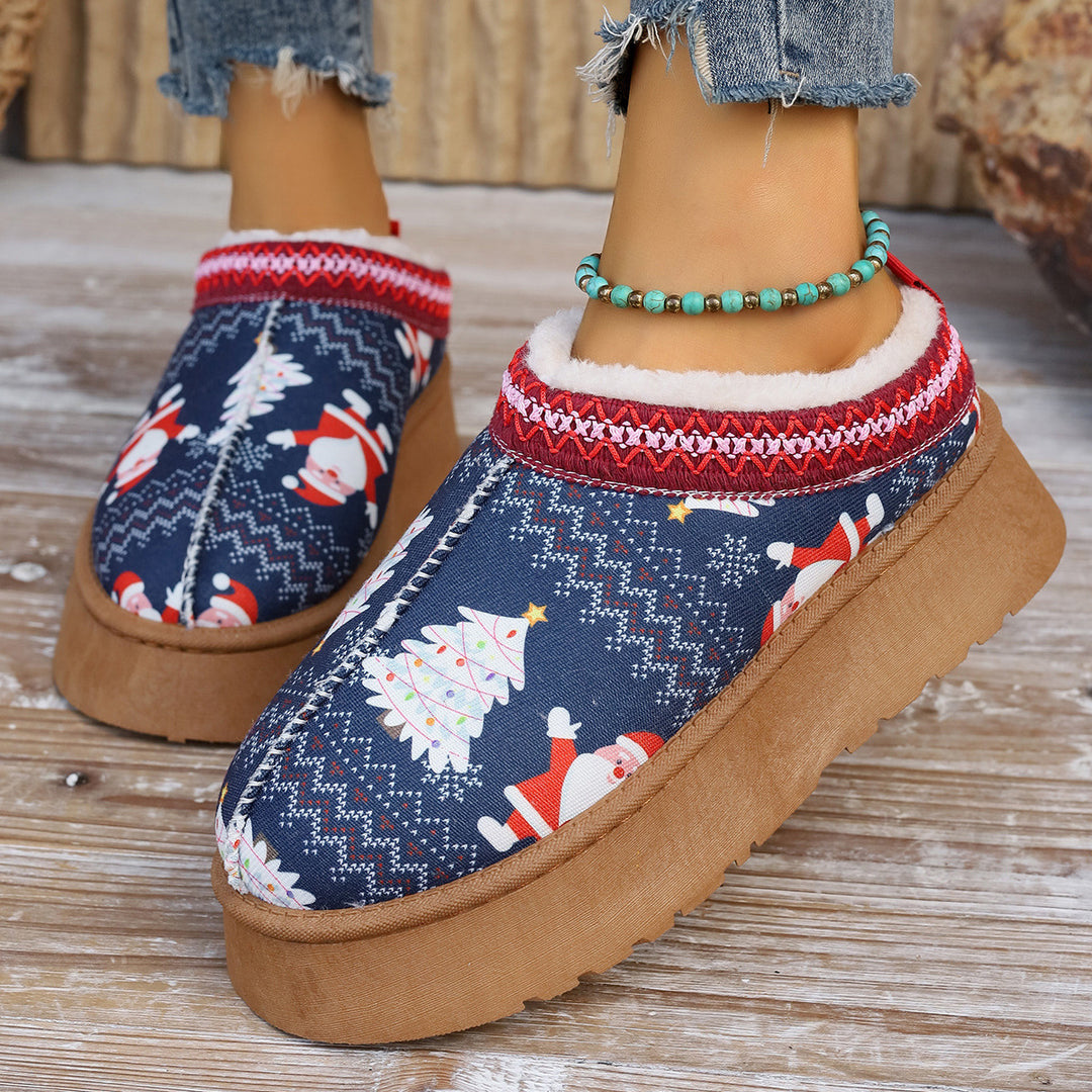 Christmas print platform ankle boots