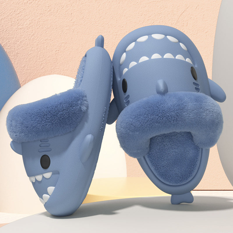 Shark slippers with fluffy removable lining