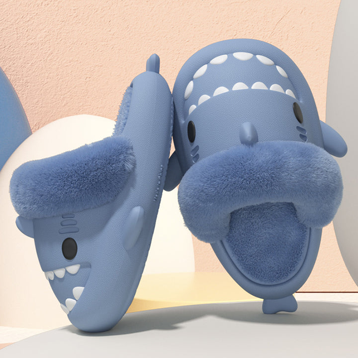 Shark slippers with fluffy removable lining
