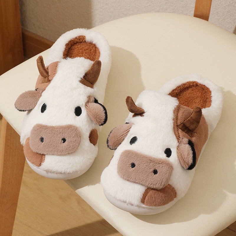 Fluffy cow face slippers