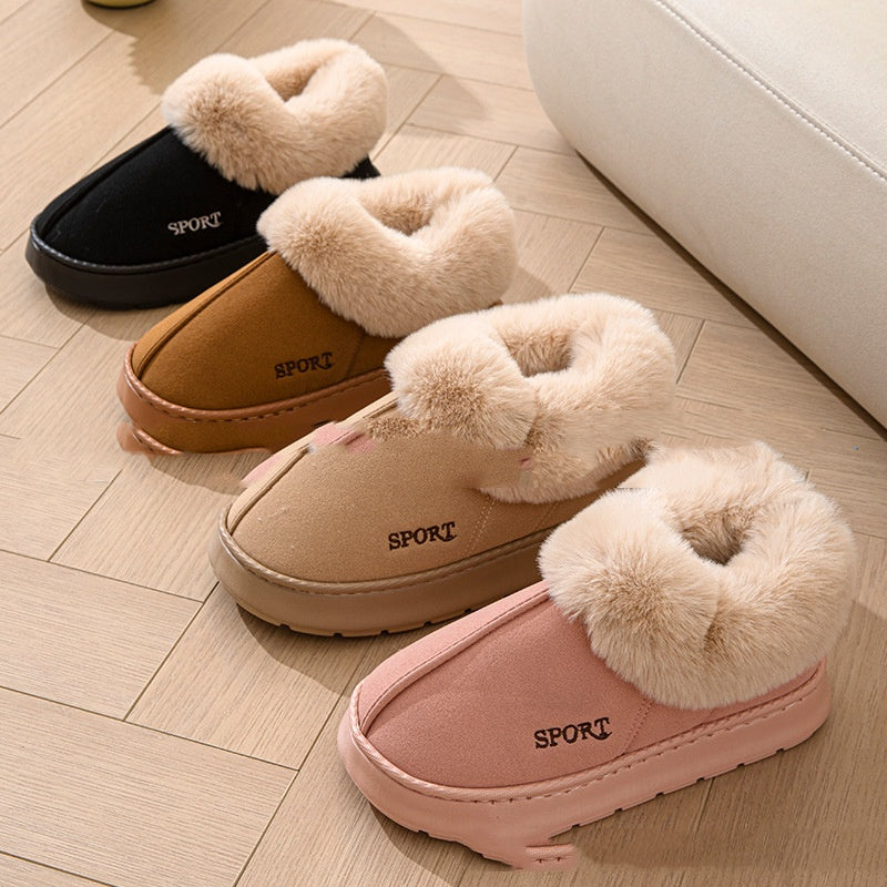 Platform slippers with faux fur cuff