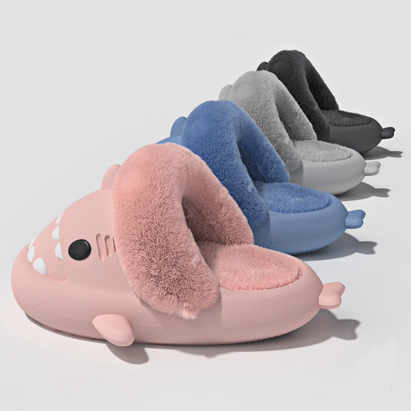 Shark slippers with fluffy removable lining