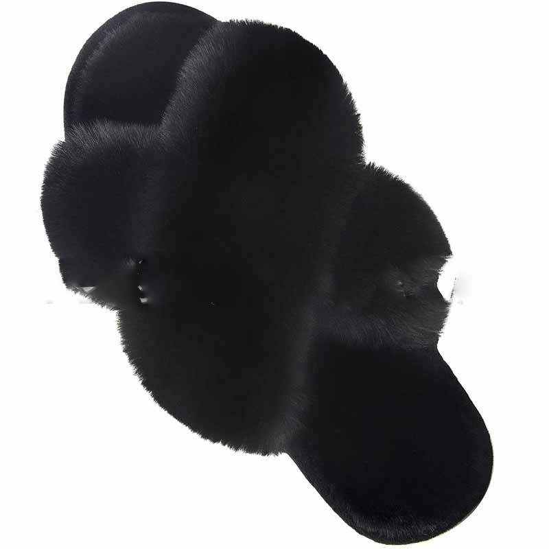 Fluffy faux fur criss-cross slippers in cream
